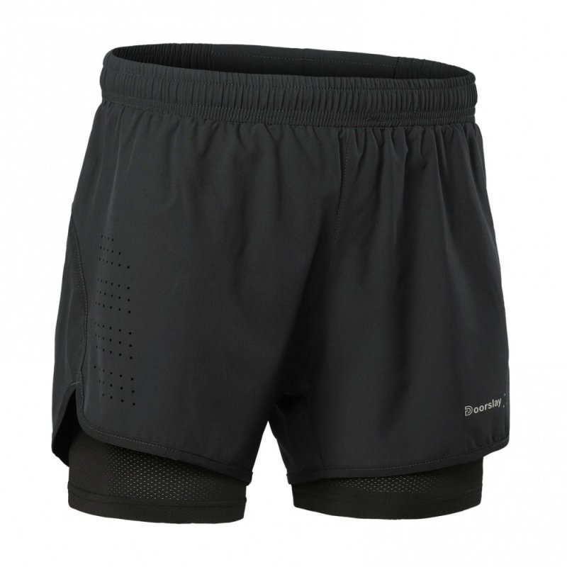 Doorslay Men's 2-in-1 Running Shorts Quick Drying Breathable Active Training Exercise Jogging Cycling Shorts with Longer Liner
