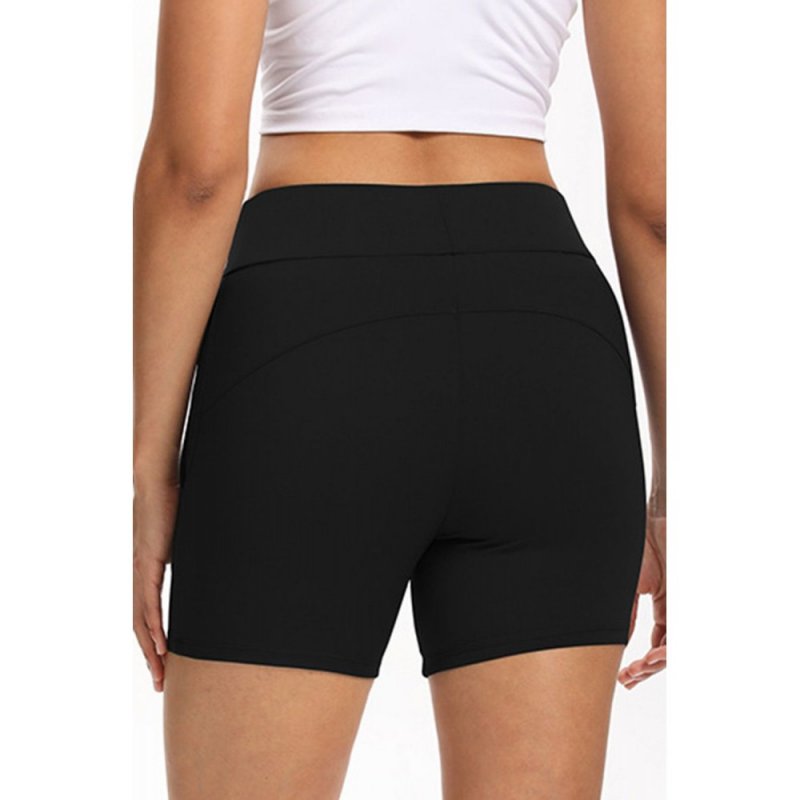 Black Tie Waist Pocket Slim-fit Yoga Shorts