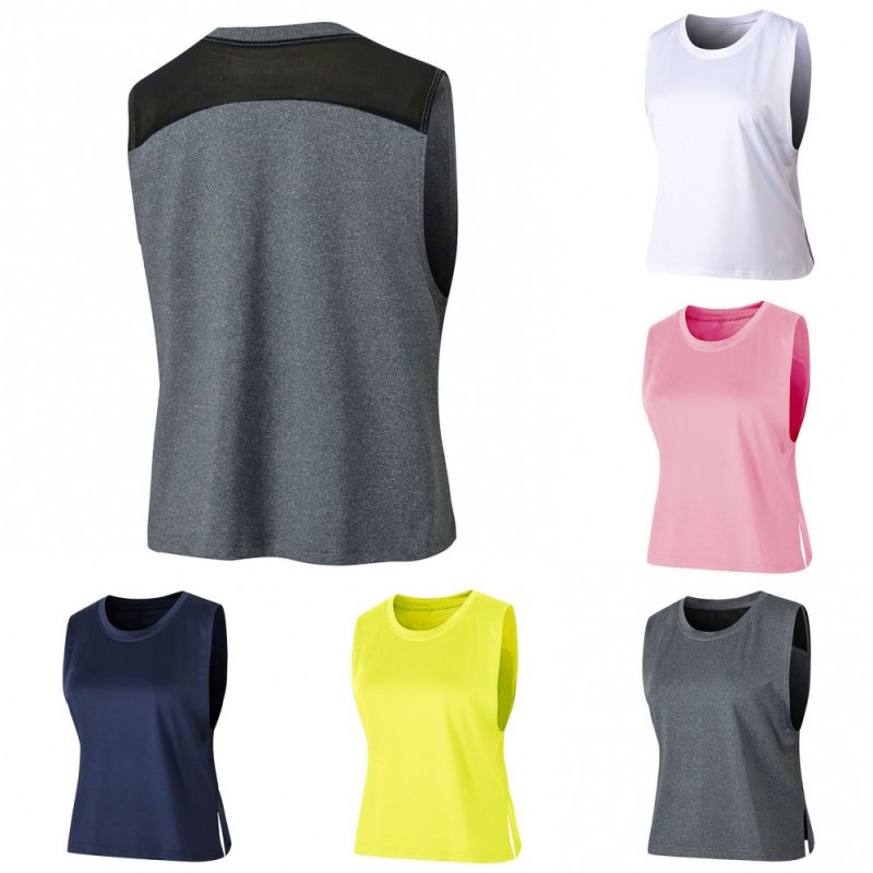 Women Workout Tank-Tops Mesh Quick Dry Stretch Loose Running Exercise Gym Yoga Tops Athletic Shirts