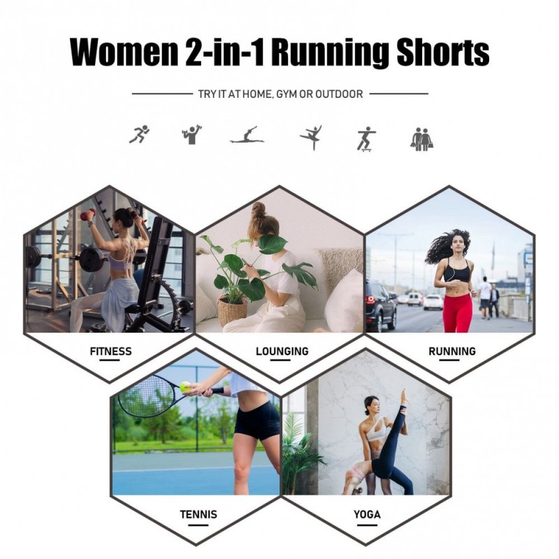 Women Running Shorts 2-in-1 Coverage Layer Liner Lounging Sport Yoga Leggings Fitness Gym Home Sportswear